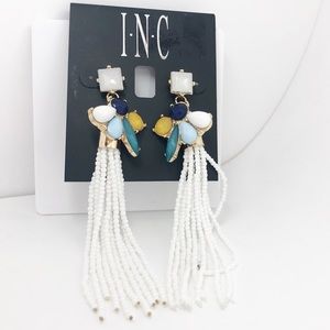 INC White Beaded Mixed Stone Cluster Earrings NEW